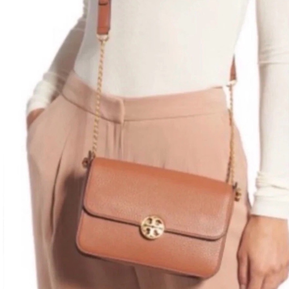 Tory Burch Chelsea Convertible Shoulder Crossbody Tan Brown Leather Bag - Picture 2 of 11